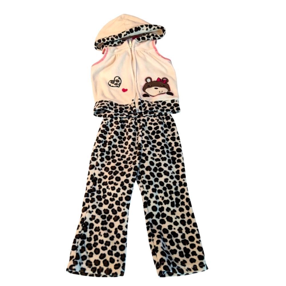 Y2K Weeplay Infant‎ Girl Cheetah Print Fleece Embroidered 2 Piece Outfit